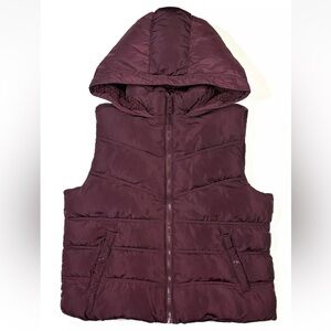 Aeropostale Vest Women's XL Full Zip Puffer Hooded Maroon Red Sherpa Lining